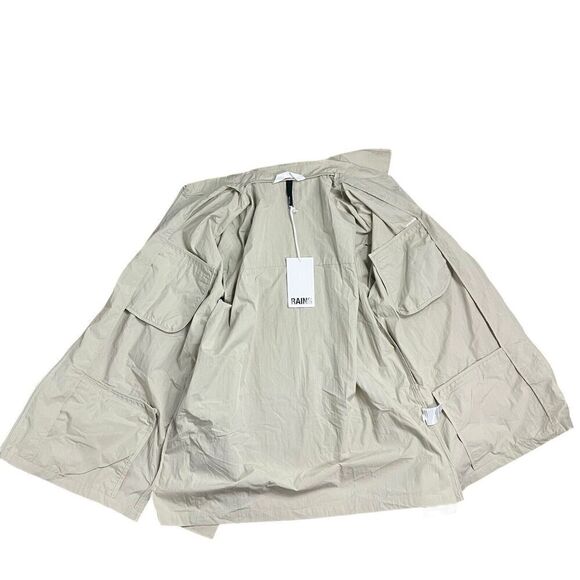 Rains Jacket WMNS XL Cement Full Zip Collar 18690 Woven Athletic Shirt Pockets - Picture 8 of 14